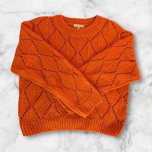 SALE ✨Moon River Orange Pointelle Diamond Open Knit Crewneck Sweater